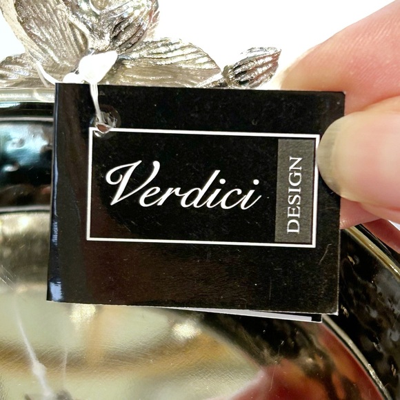 Verdici Design Silver Tone Flower Coaster Holder 4 Coasters Floral Shiny Italian - Picture 11 of 16